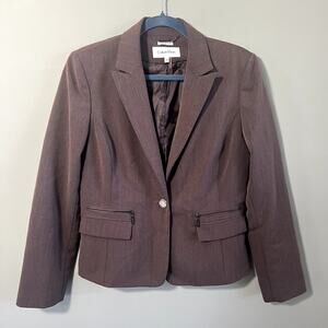 CK Calvin Klein Women's Professional Brown Stretch Blazer, Zip Pockets, Size 10
